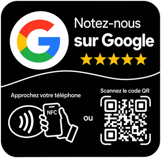 Plaque NFC « Notez-nous sur Google », finition noire