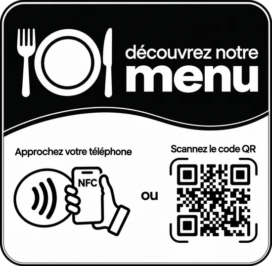 Plaque NFC « Découvrez notre menu », version comptoir